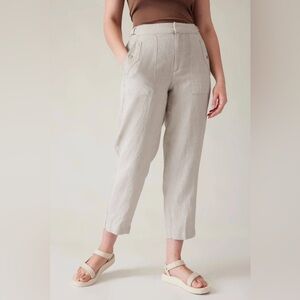ATHLETA Voyager Linen Pant Light Cream Crop Ankle Size 4 Cottagecore Coastal